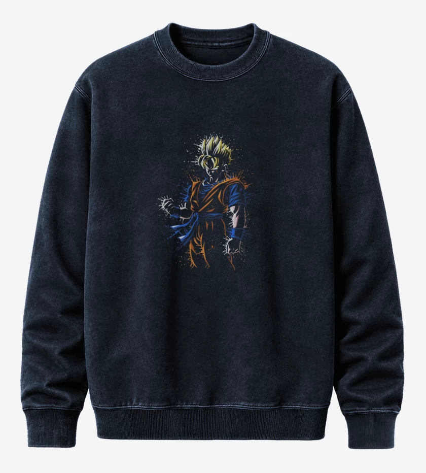 Poleron Polo Acid Wash Azul Marino de Gohan del futuro 
