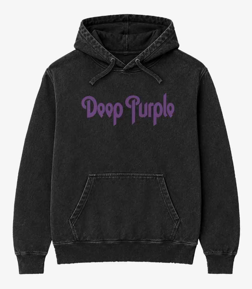 Poleron Canguro Acid Wash Negro de Deep Purple - Logo