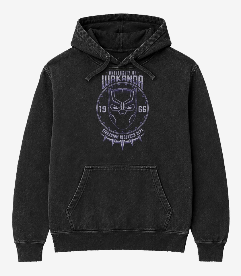Poleron Canguro Acid Wash Negro de Wakanda vibranium