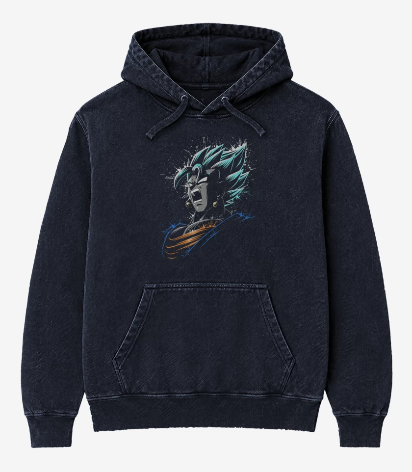 Poleron Canguro Acid Wash Azul Marino de super vegeto 