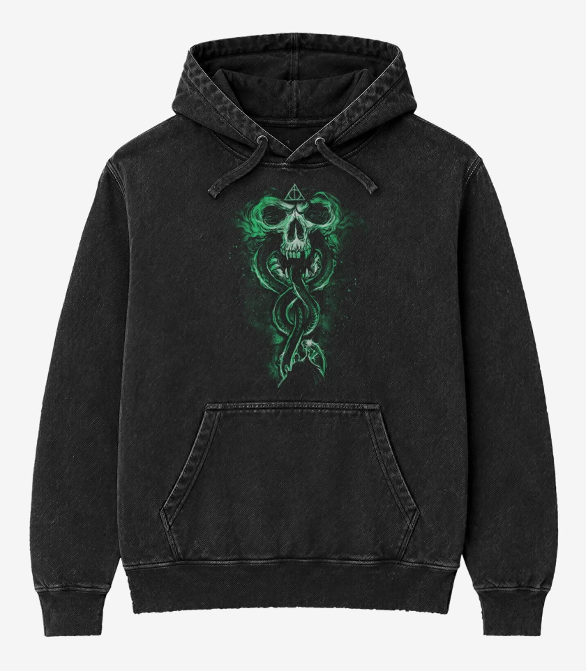 Poleron Canguro Acid Wash Negro de Reliquias slythering