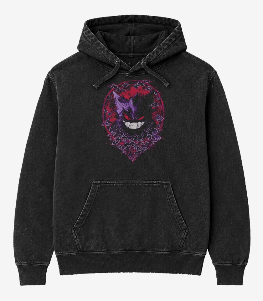 Poleron Canguro Acid Wash Negro de Gengar Evil