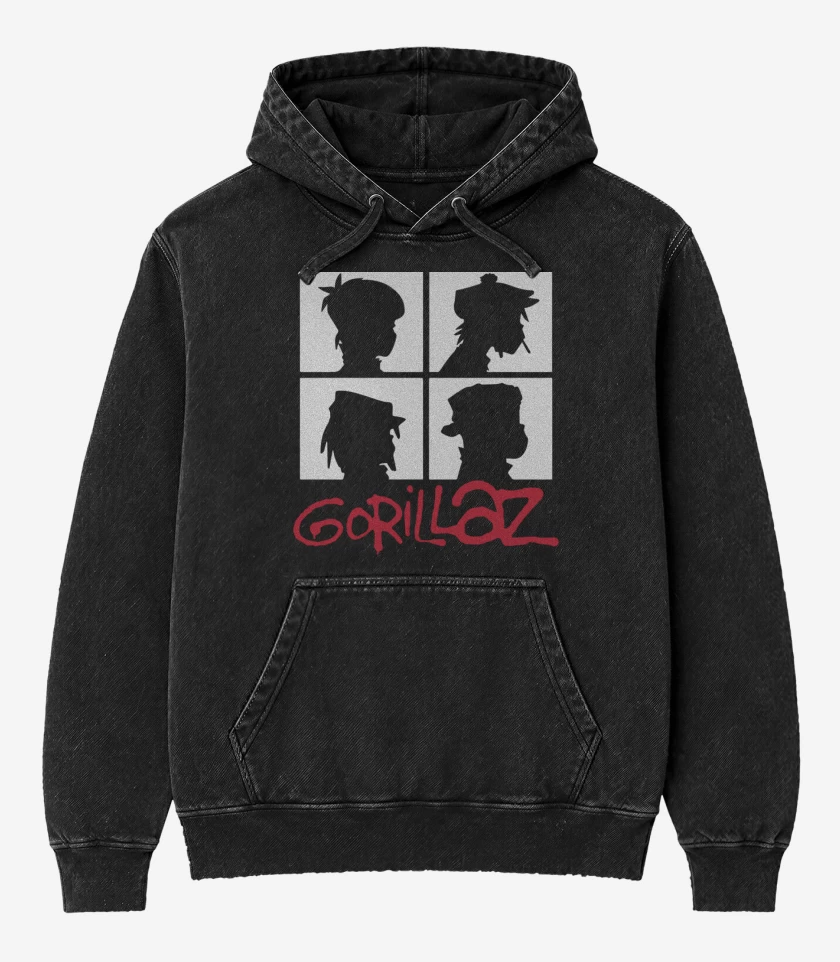 Poleron Canguro Acid Wash Negro de Gorillaz - Demon Days B&W