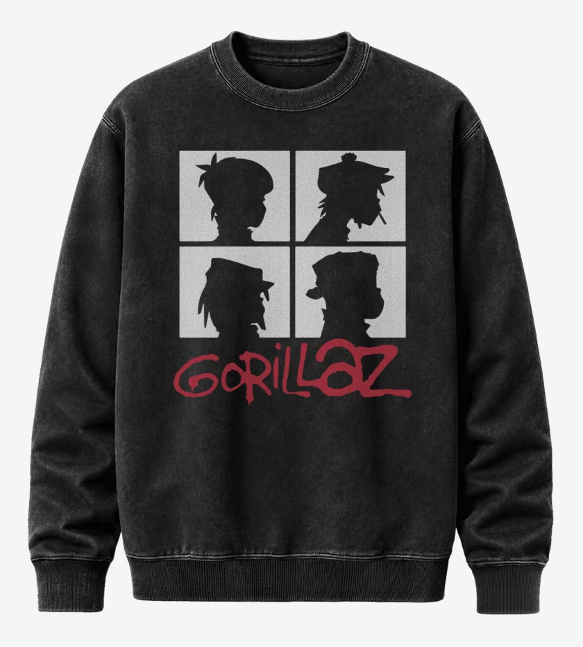 Poleron Polo Acid Wash Negro de Gorillaz - Demon Days B&W