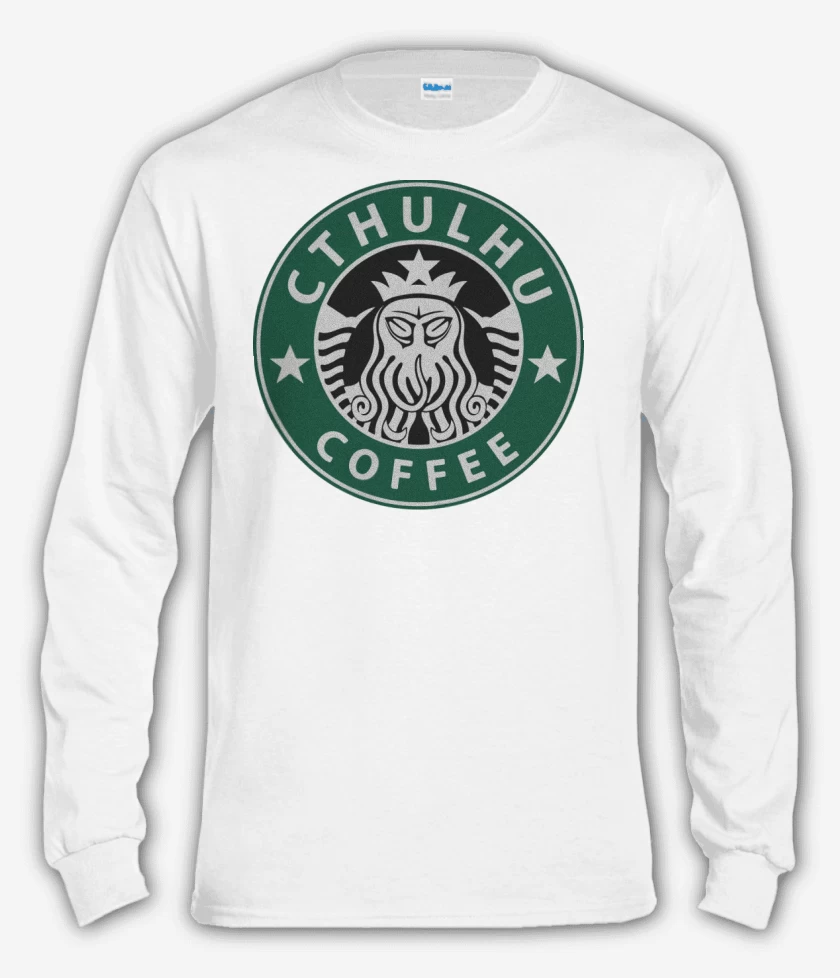 Polera manga larga Blanco de Cthulhu Coffee