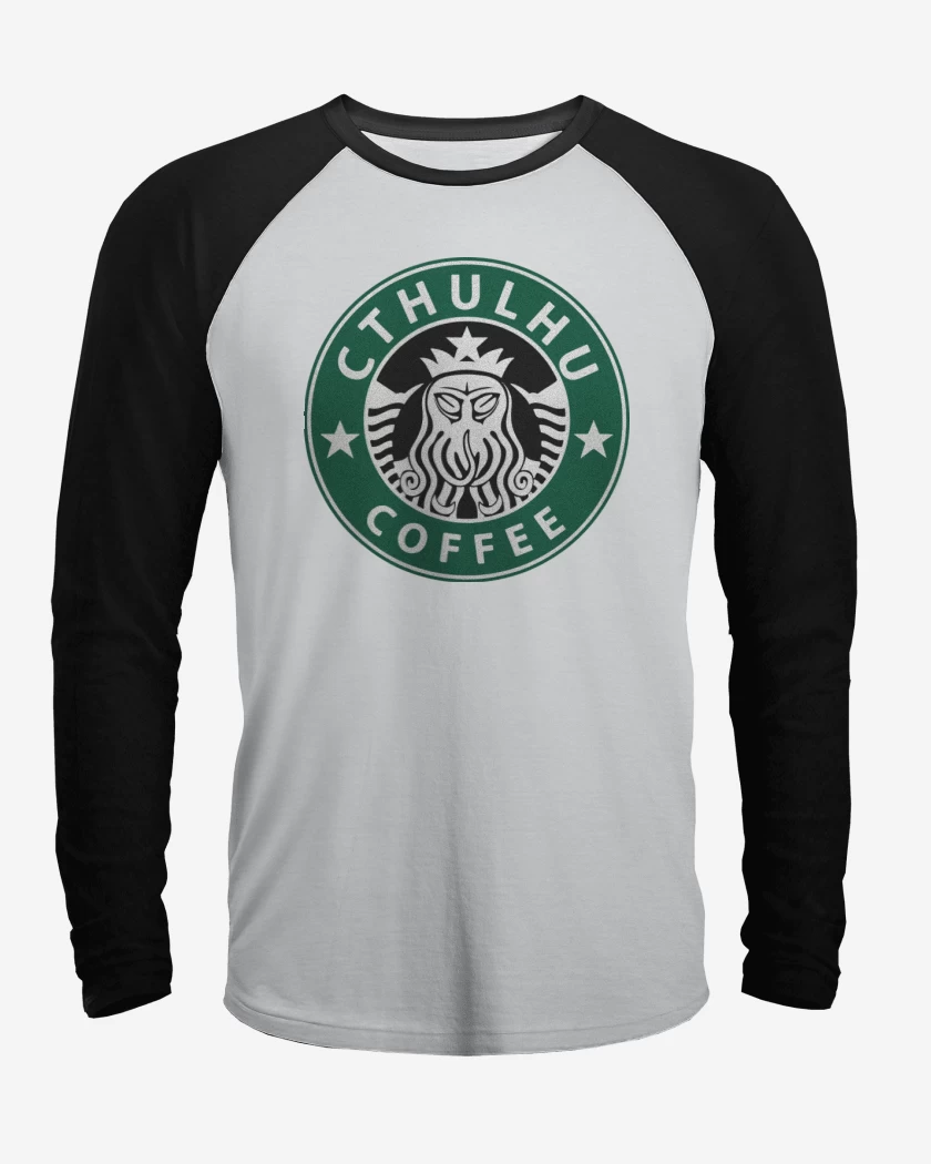 Polera Raglan Blanco / Negro de Cthulhu Coffee