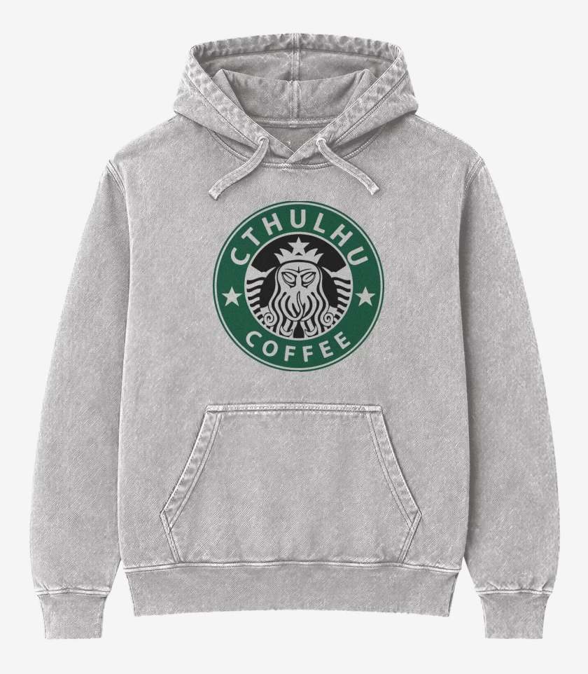 Poleron Canguro Acid Wash Gris Melange de Cthulhu Coffee