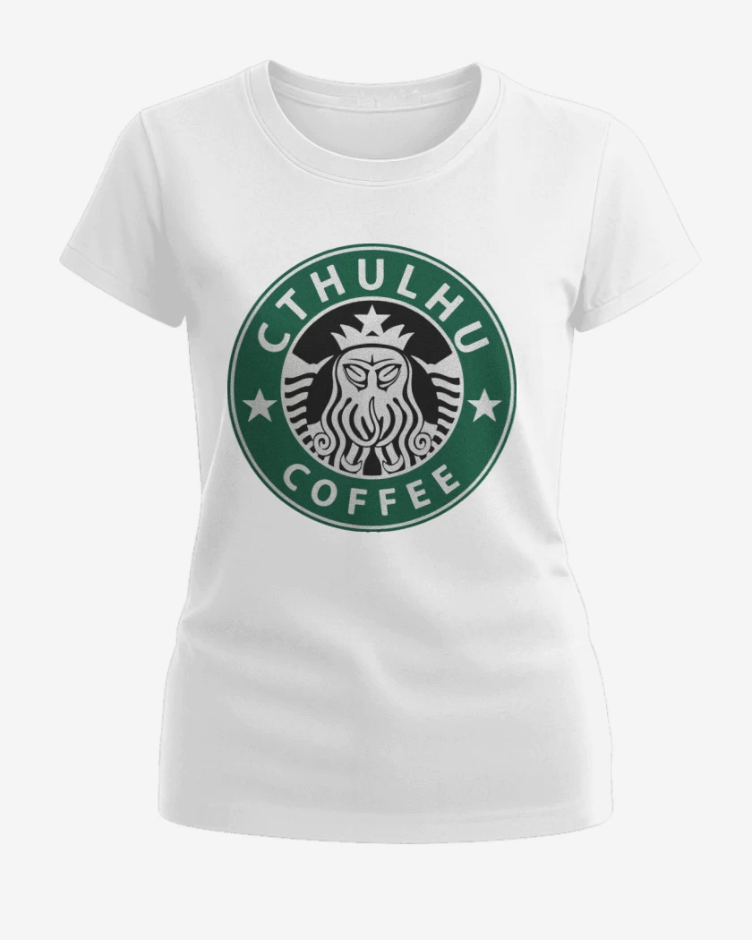 Polera de Mujer Blanco de Cthulhu Coffee