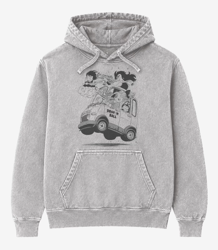 Poleron Canguro Acid Wash Gris Melange de Dragon ball 1
