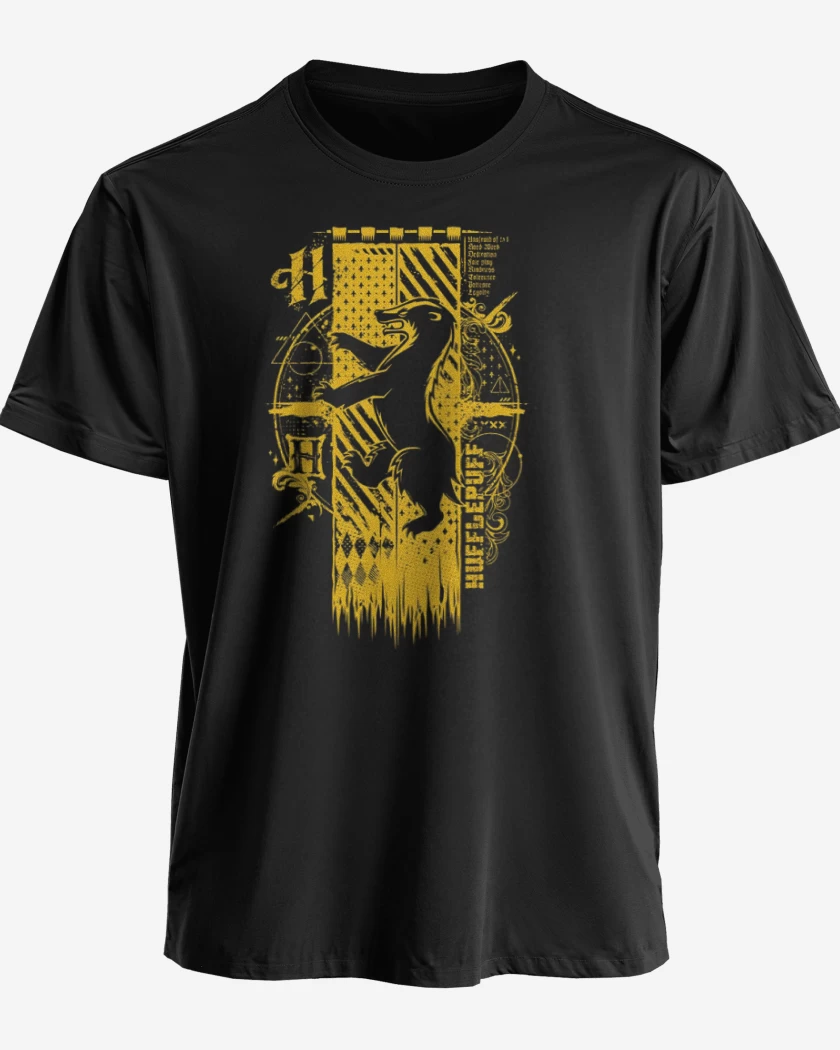 Polera premium Negro de escudo hufflepuff
