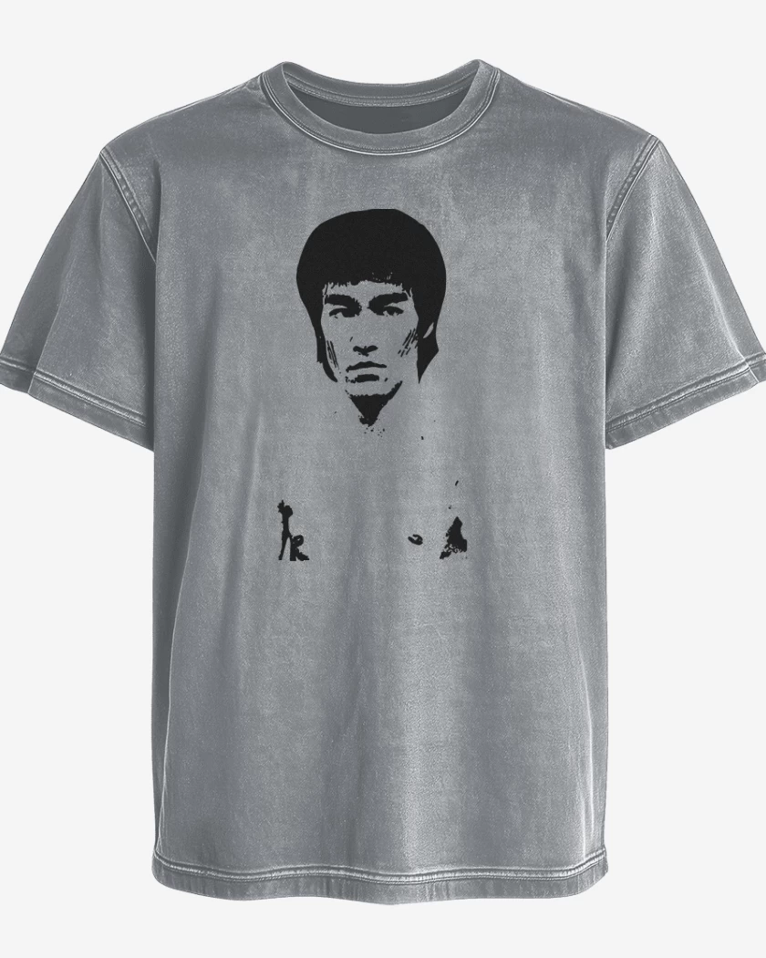 Polera desgastada Gris Melange de Bruce Lee