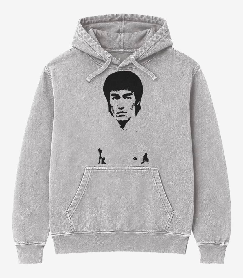 Poleron Canguro Acid Wash Gris Melange de Bruce Lee