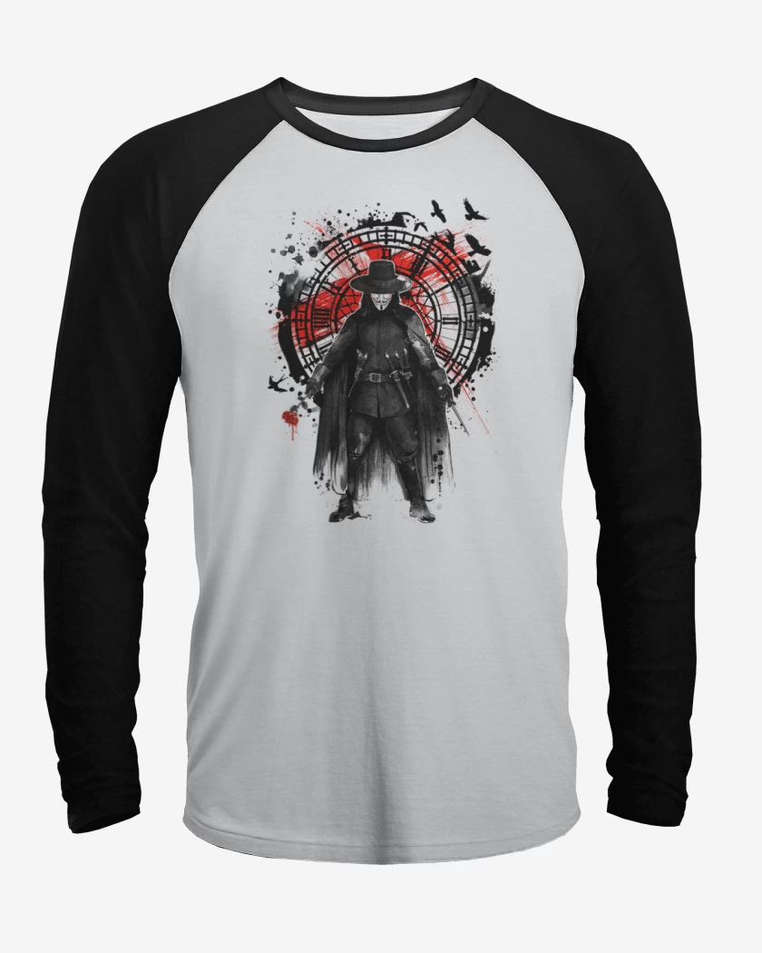 Polera Raglan Blanco / Negro de V for Vendetta 2