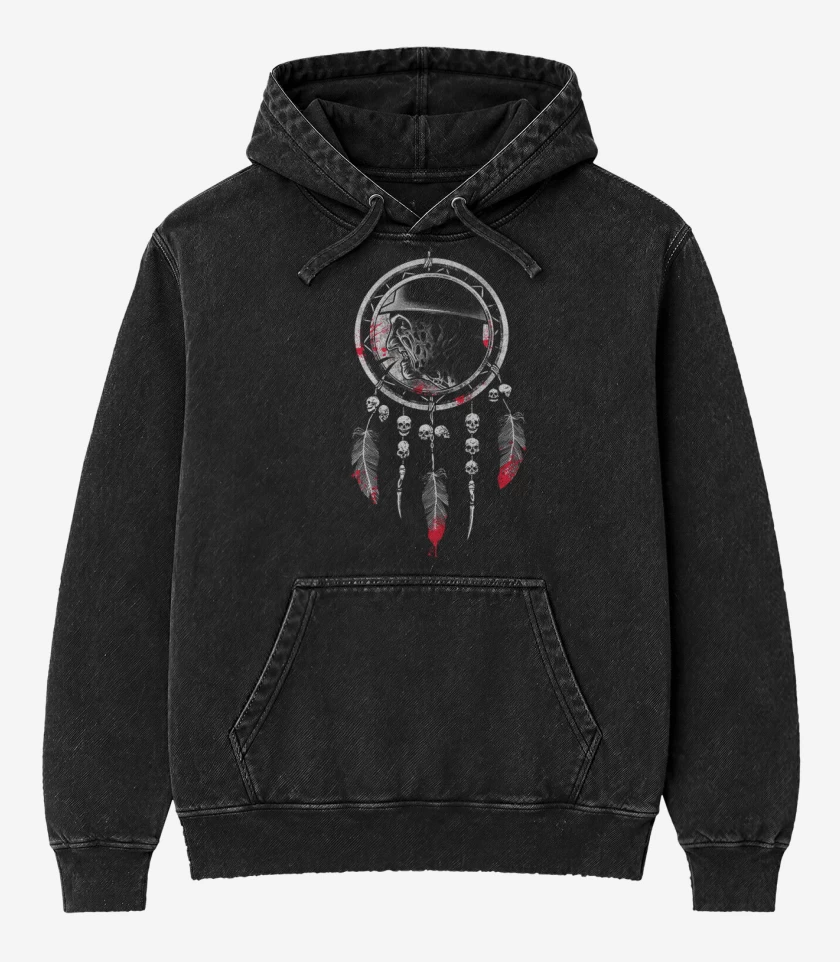 Poleron Canguro Acid Wash Negro de freddy atrapador de sueños