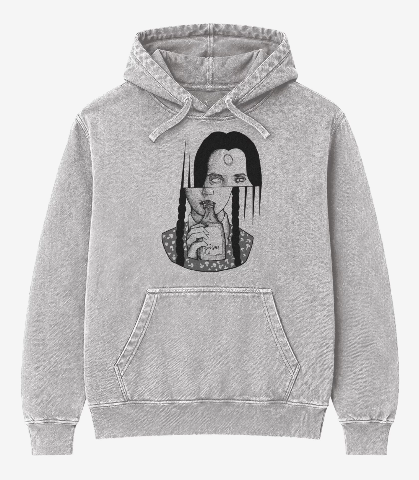 Poleron Canguro Acid Wash Gris Melange de merlina 2