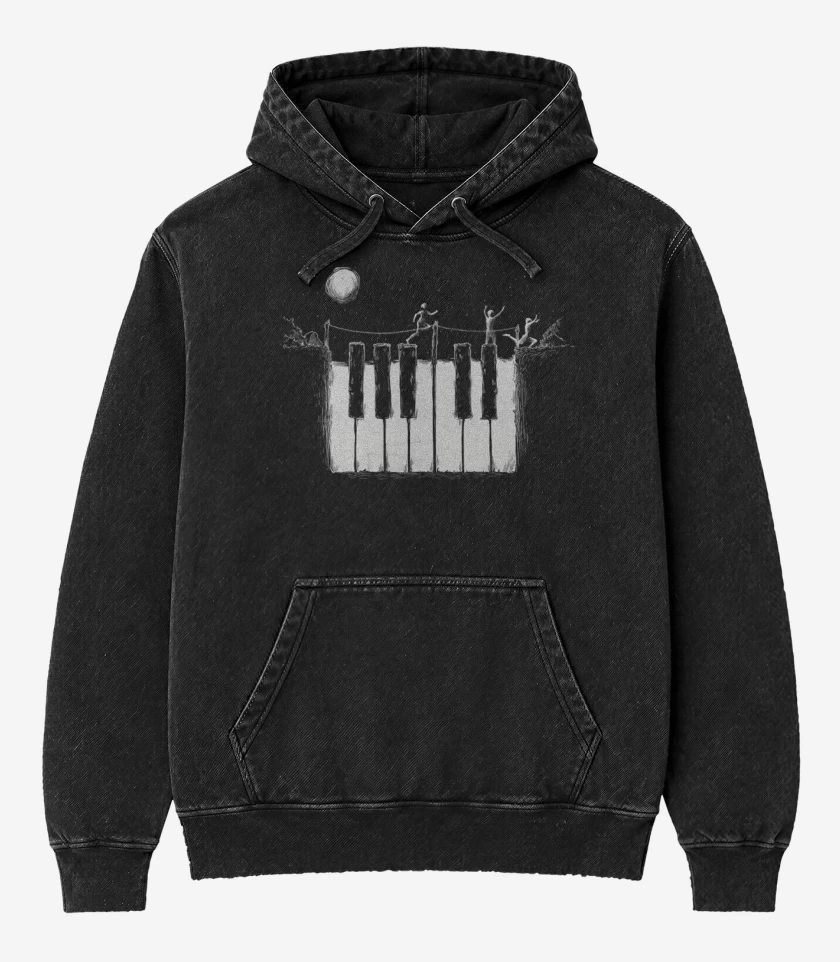 Poleron Canguro Acid Wash Negro de Piano noche 