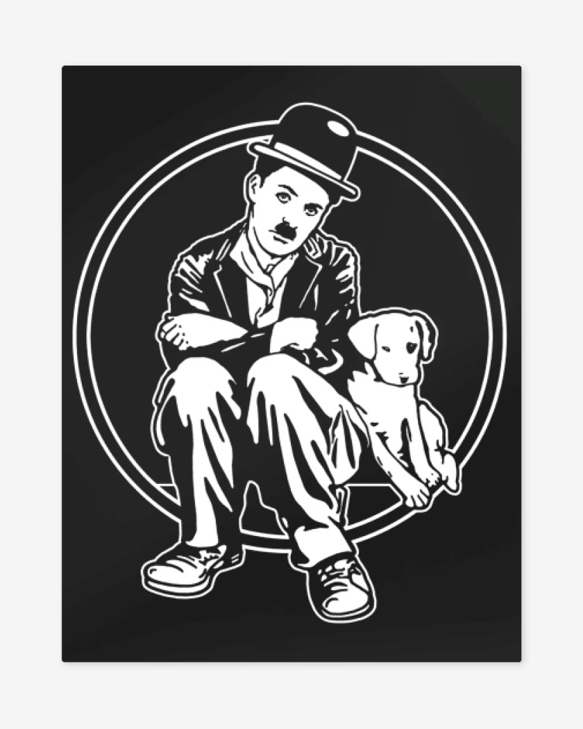 Print metalico Negro de Chaplin perrito