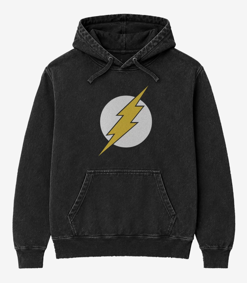 Poleron Canguro Acid Wash Negro de El rayo circular