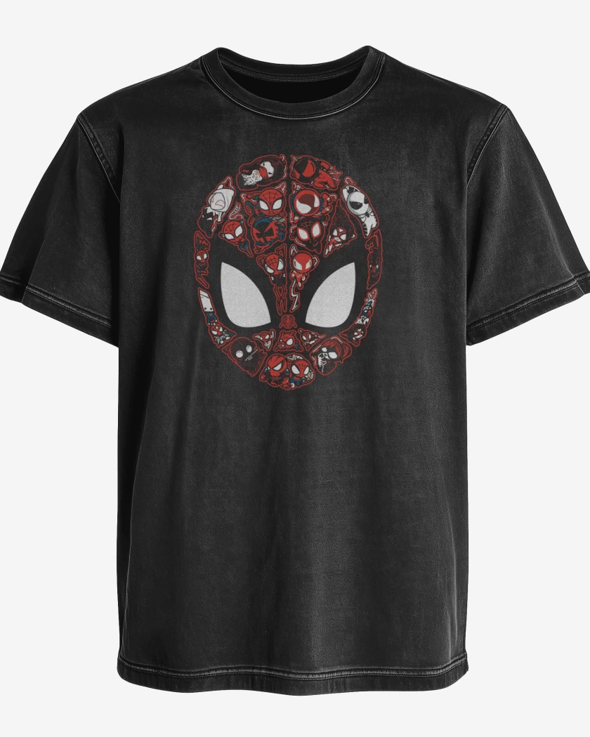 Polera desgastada Negro de spider faces