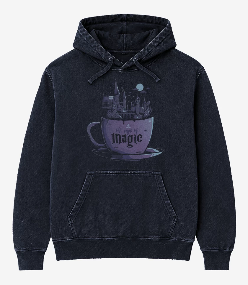 Poleron Canguro Acid Wash Azul Marino de Una tasa de magia