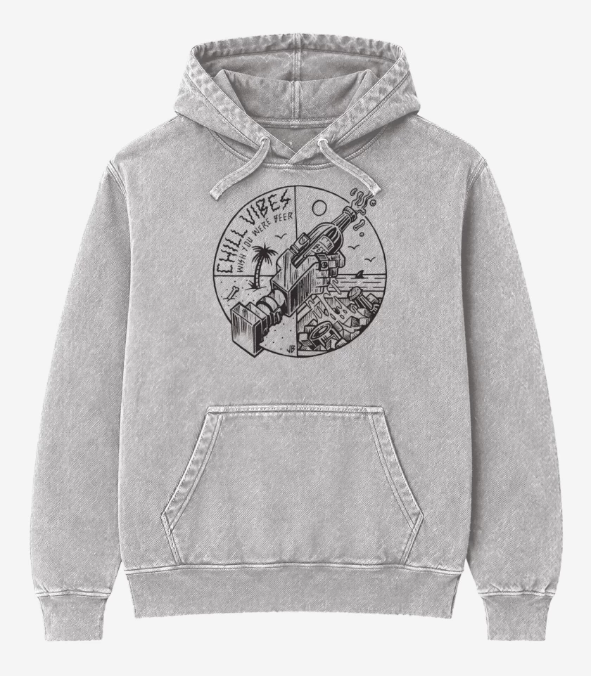 Poleron Canguro Acid Wash Gris Melange de wish you were beer