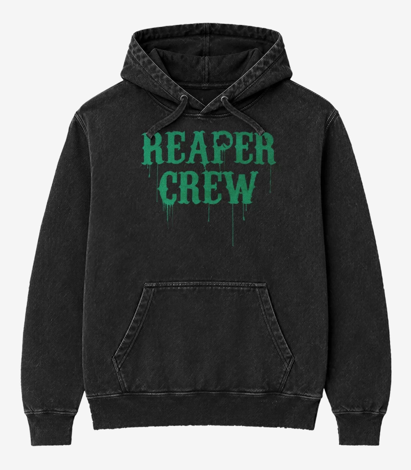 Poleron Canguro Acid Wash Negro de Reaper crew