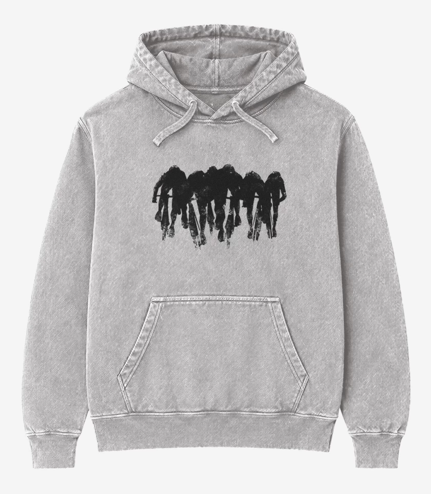 Poleron Canguro Acid Wash Gris Melange de Cletada 