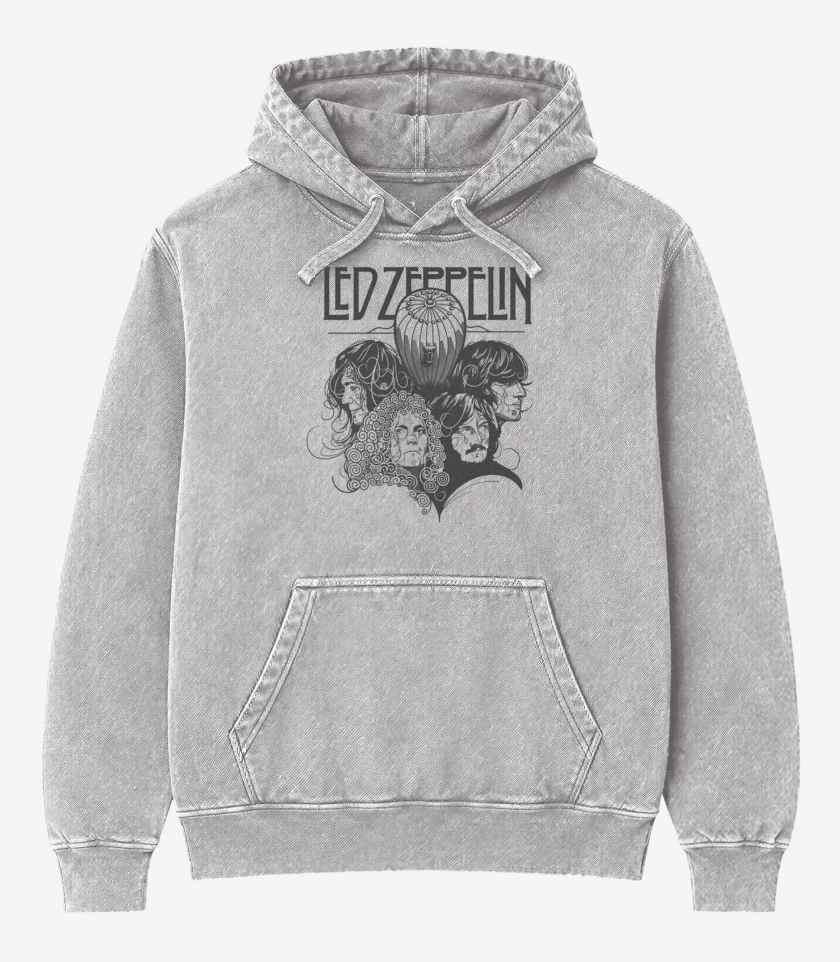 Poleron Canguro Acid Wash Gris Melange de Led Zeppelin 2