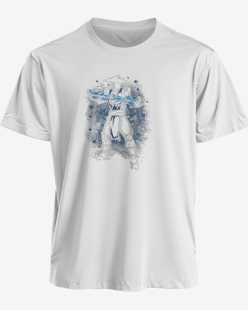 Polera premium Blanco de Raiden Dios Trueno MortalKombat