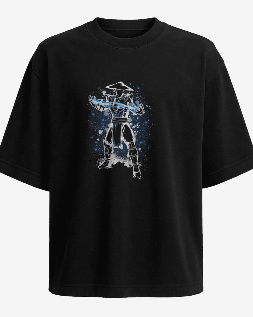 Polera Oversize Negro de Raiden Dios Trueno MortalKombat