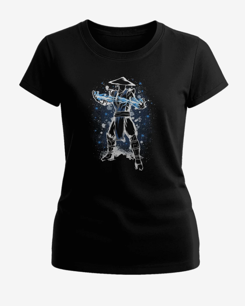 Polera de Mujer Negro de Raiden Dios Trueno MortalKombat