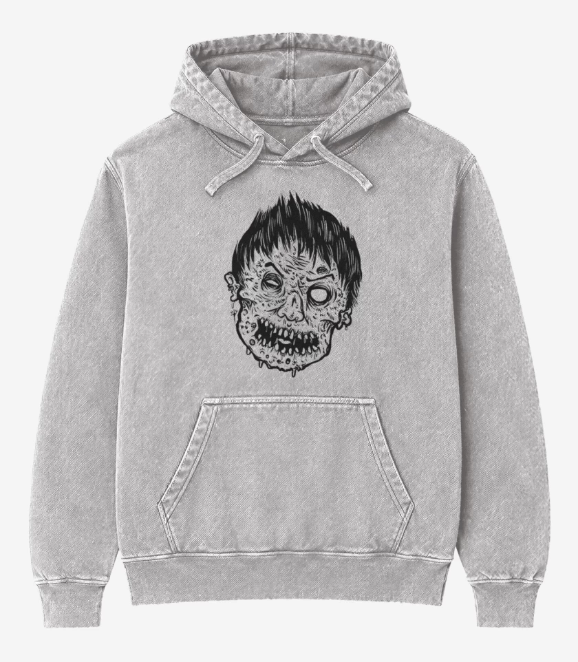Poleron Canguro Acid Wash Gris Melange de Zombie