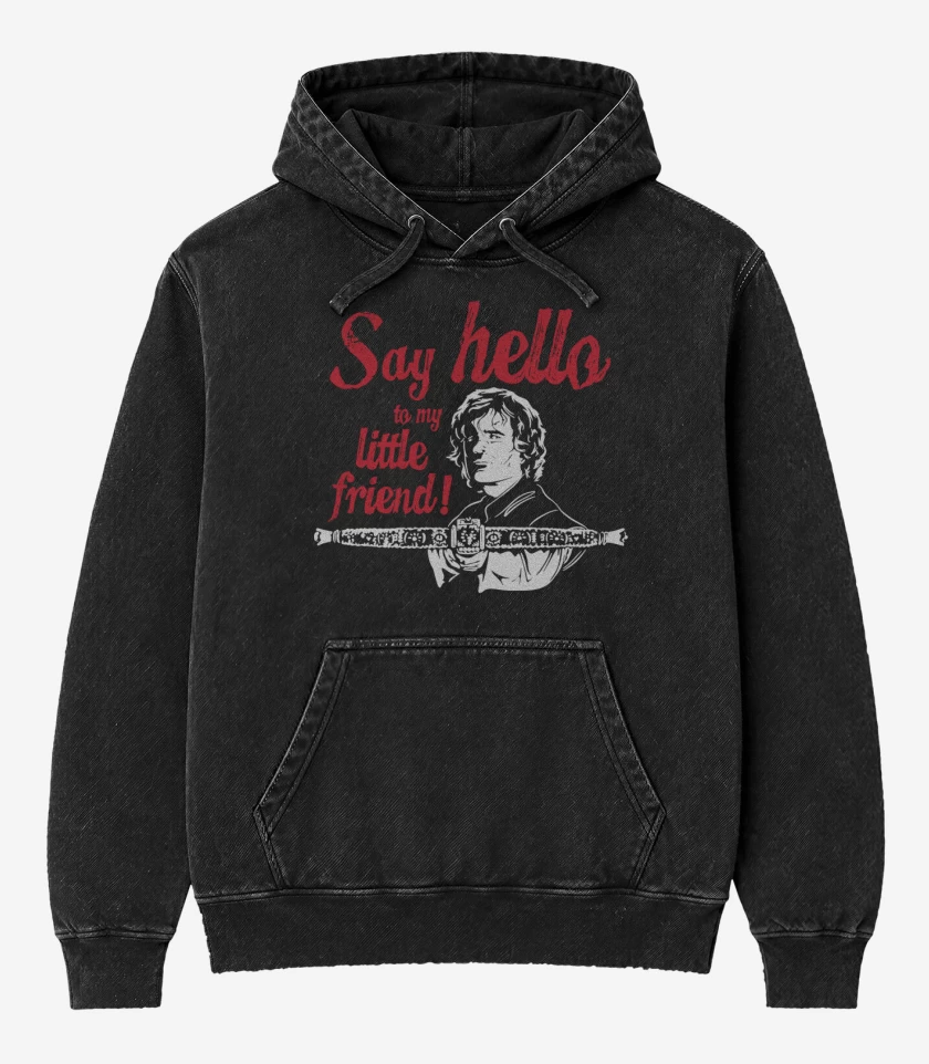 Poleron Canguro Acid Wash Negro de Tyrion Lannister - Say Hello To My Little Fri