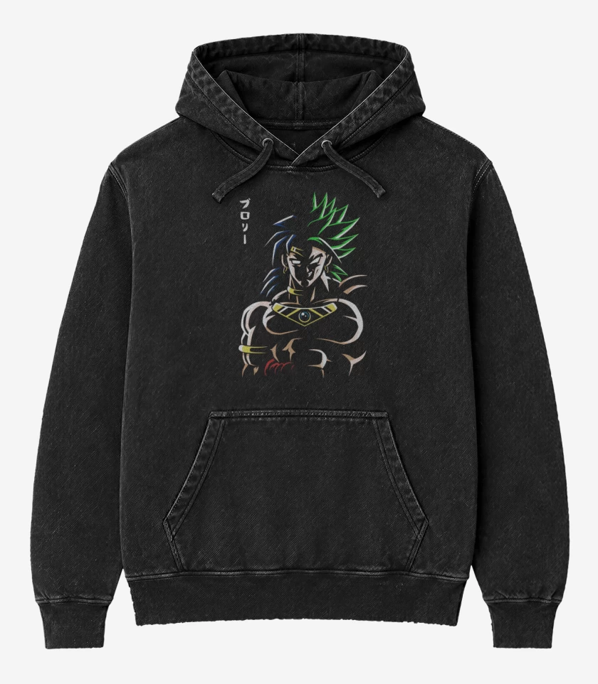 Poleron Canguro Acid Wash Negro de Broly Loco
