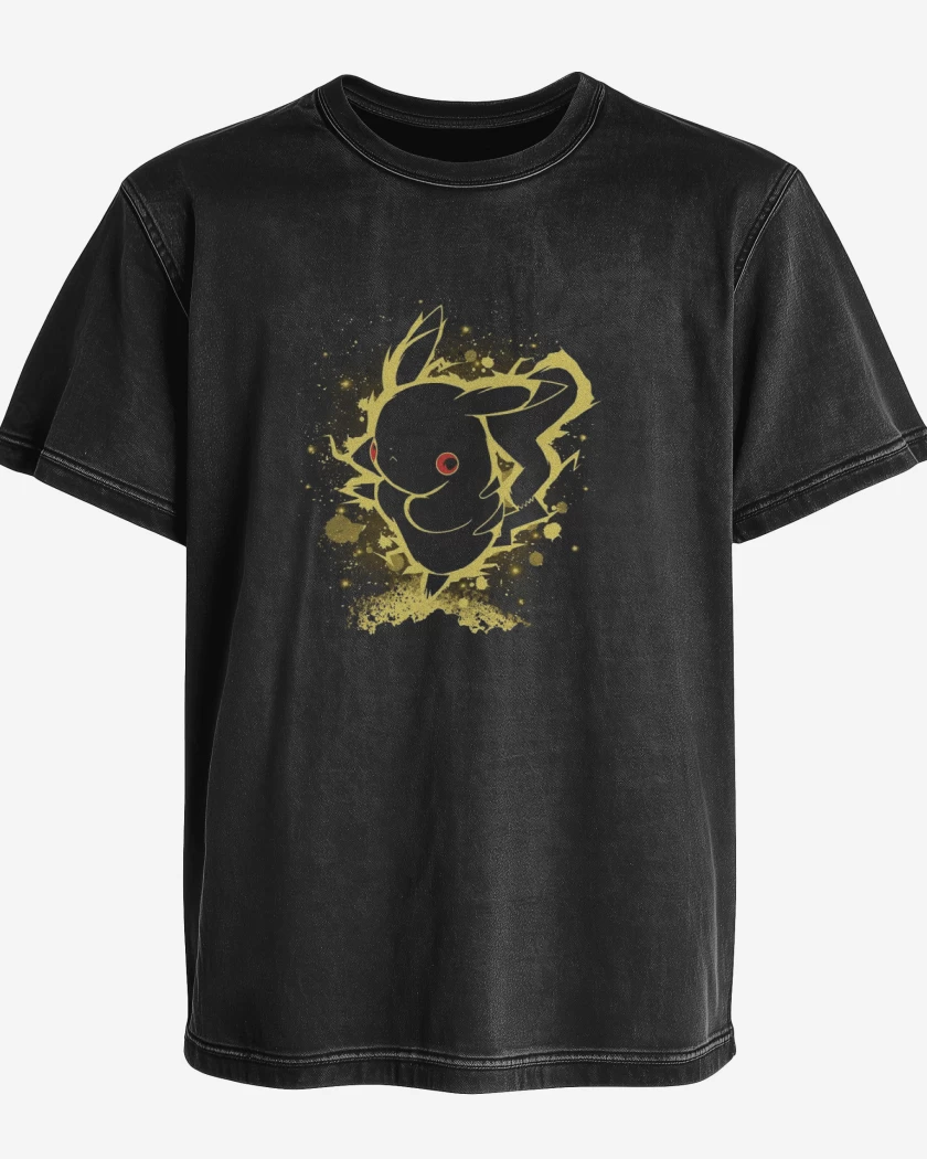 Polera desgastada Negro de PikachuYellow