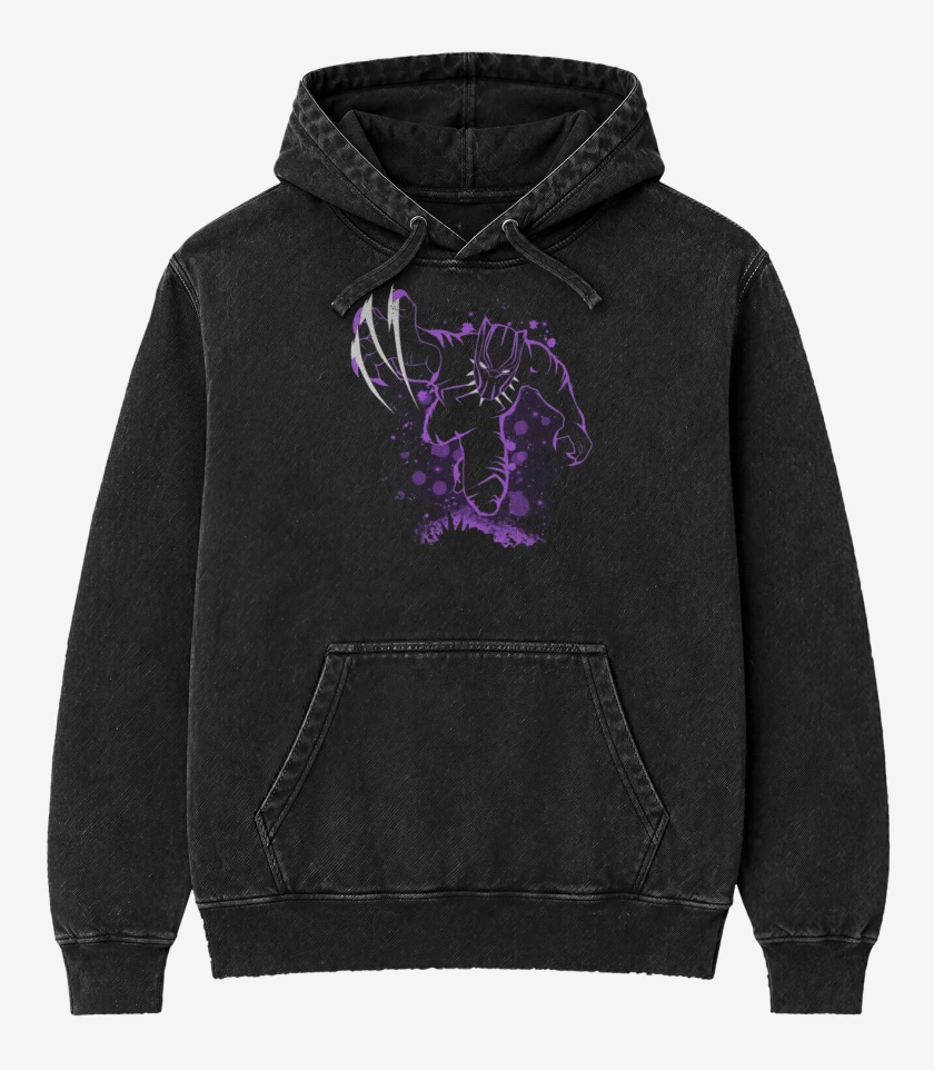 Poleron Canguro Acid Wash Negro de Pantera negra garras