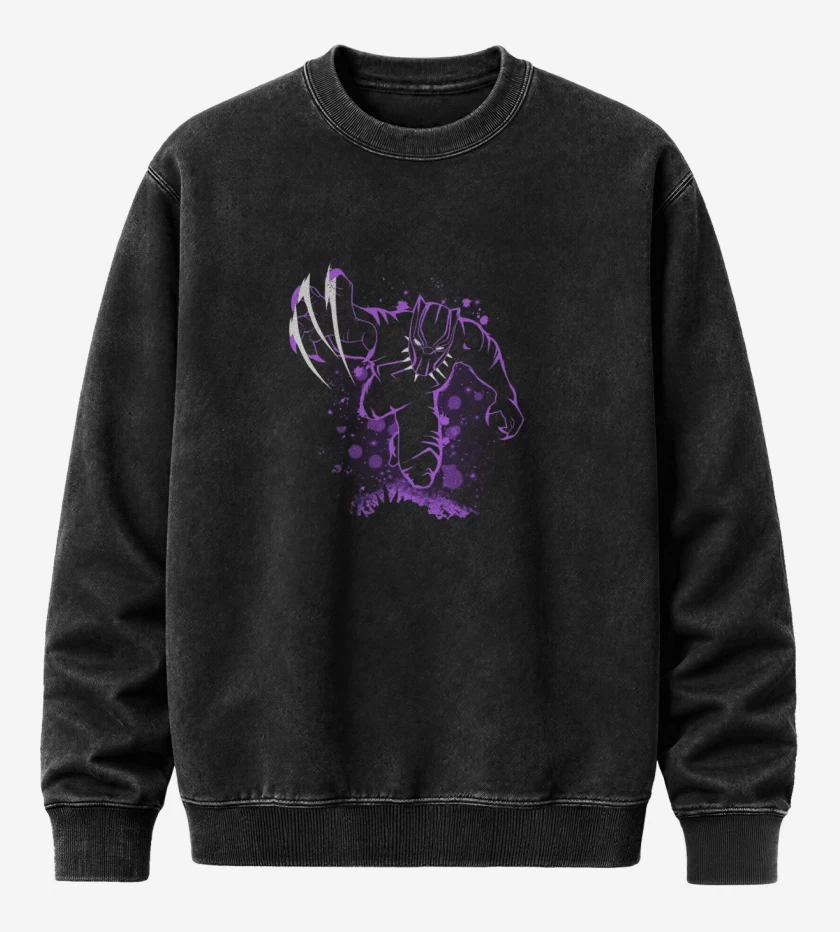 Poleron Polo Acid Wash Negro de Pantera negra garras