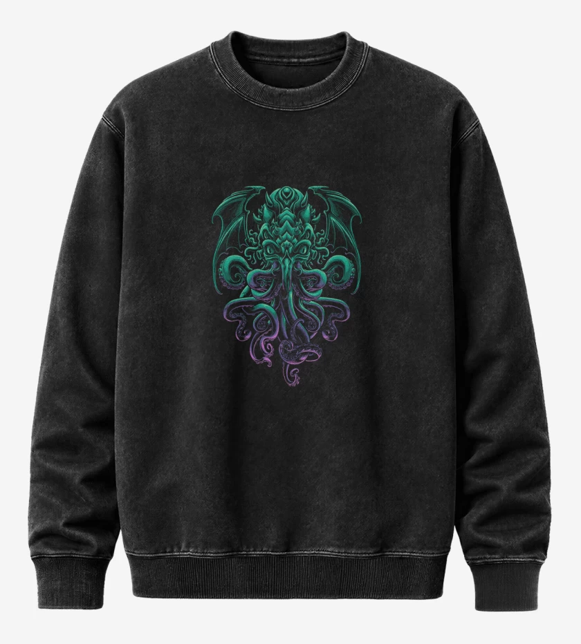 Poleron Polo Acid Wash Negro de Cthulhu Full