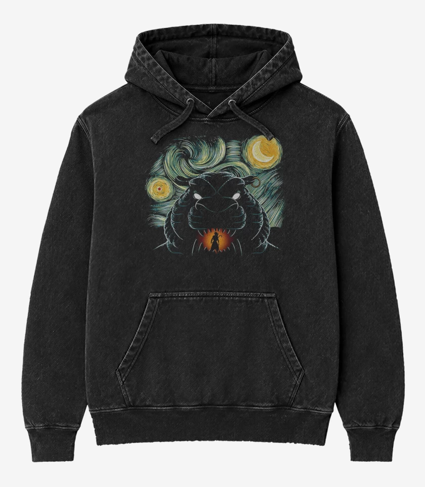 Poleron Canguro Acid Wash Negro de Cueva Aladdin