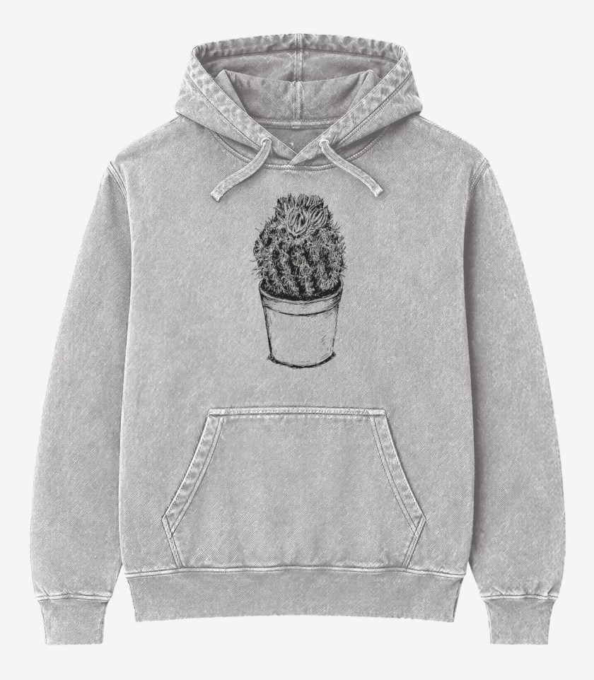 Poleron Canguro Acid Wash Gris Melange de Cactus III