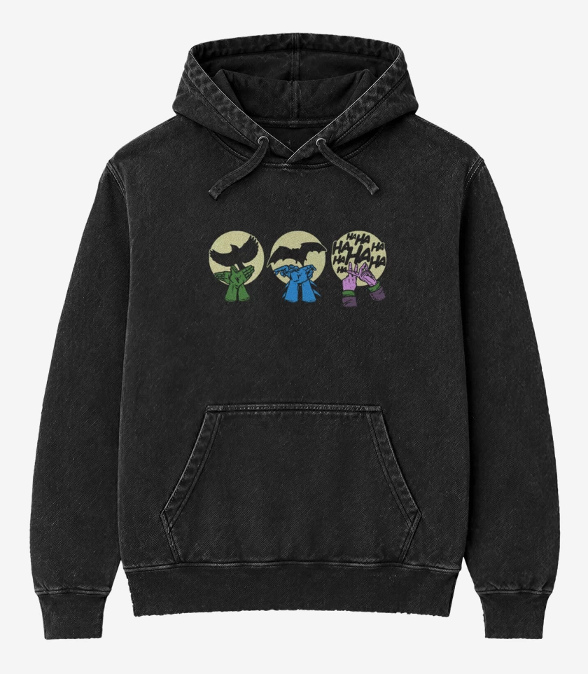 Poleron Canguro Acid Wash Negro de Siluetas DC