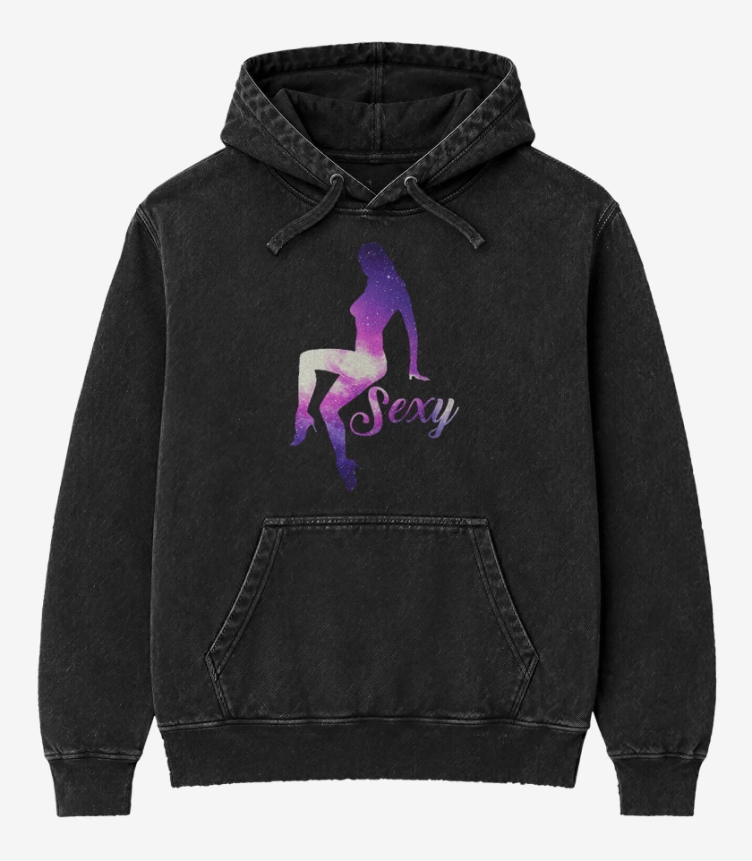 Poleron Canguro Acid Wash Negro de Sxy