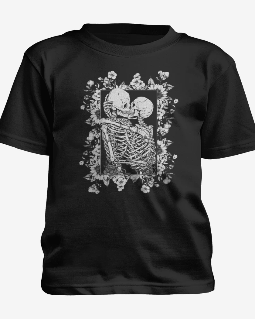 Polera de niño Beso calaveras con flores