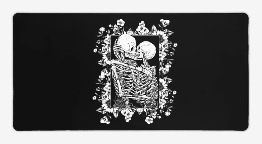 Mouse pad Gamer Beso calaveras con flores