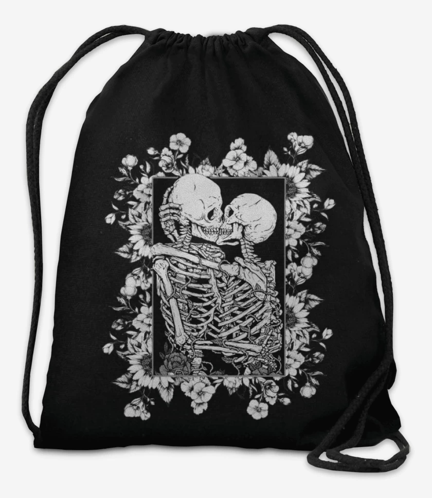 Mochila Negro de Beso calaveras con flores