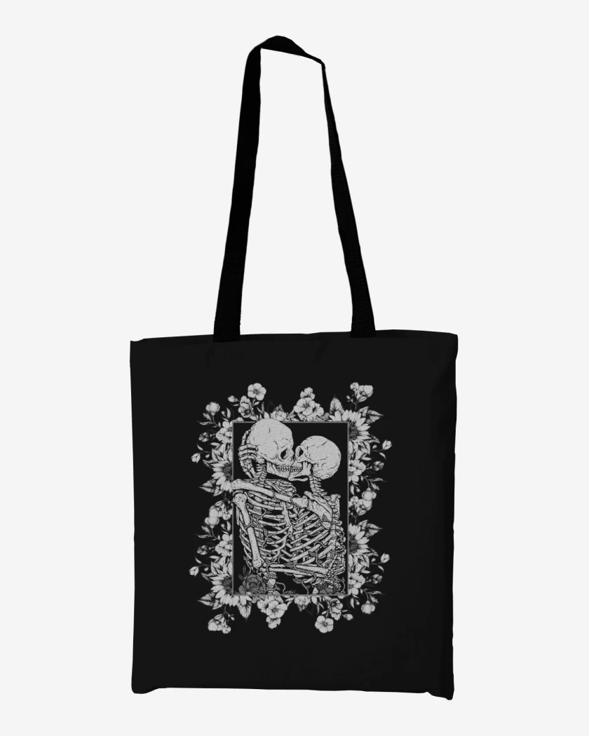 Totebag Beso calaveras con flores
