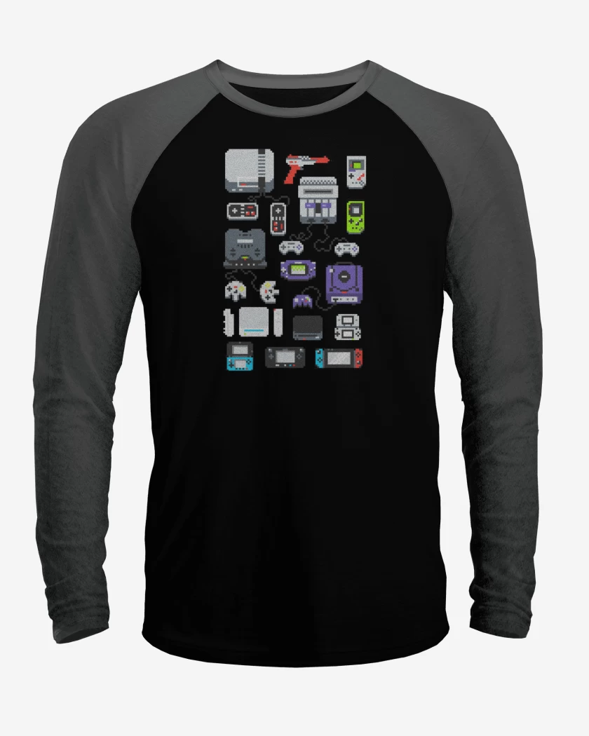 Polera Raglan Negro / Negro Heather de consolas nintendo