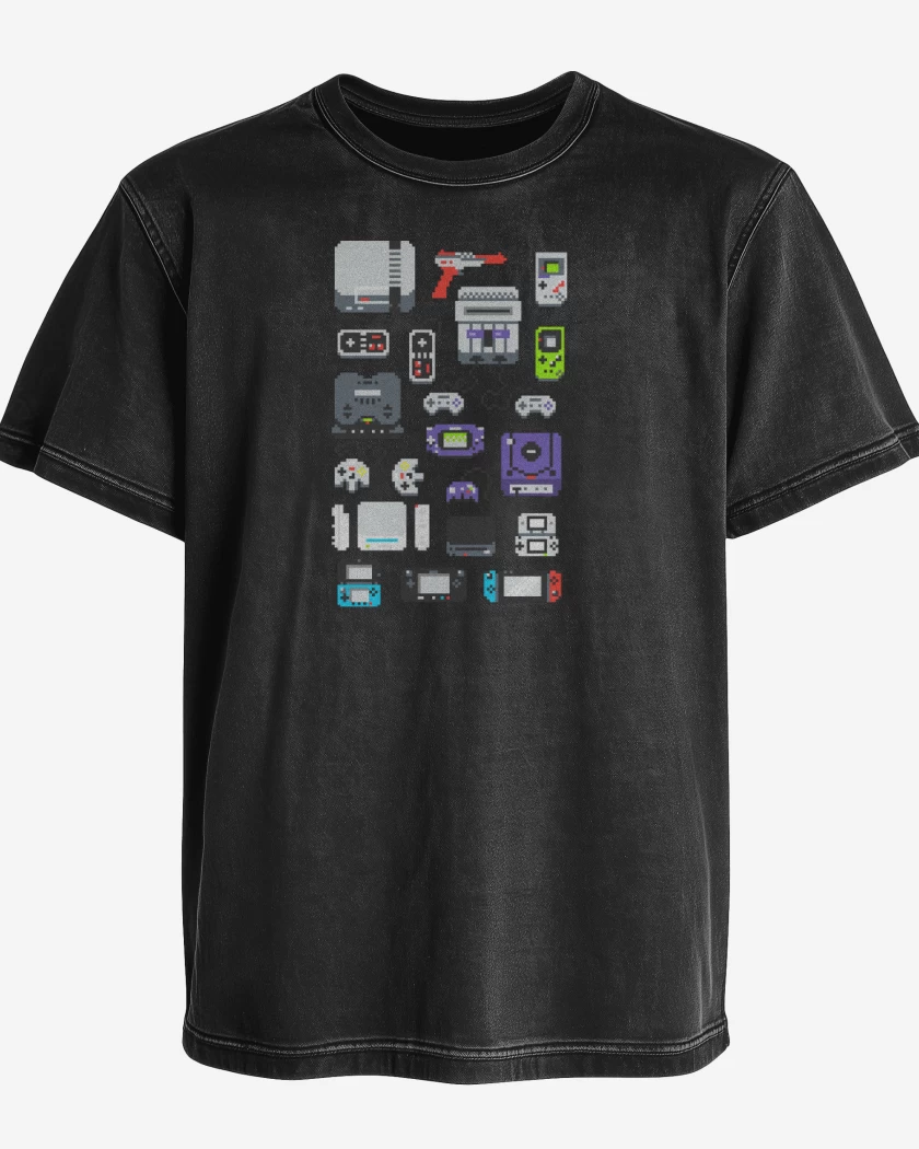 Polera desgastada Negro de consolas nintendo