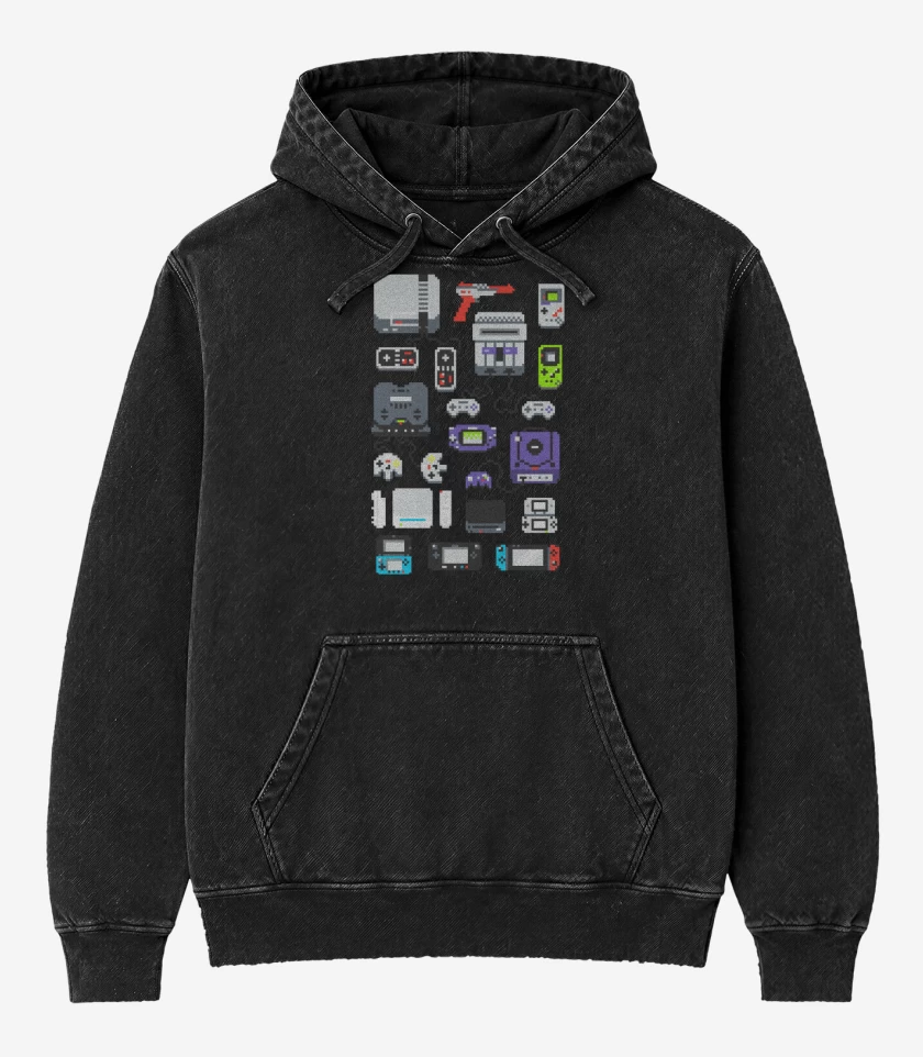 Poleron Canguro Acid Wash Negro de consolas nintendo