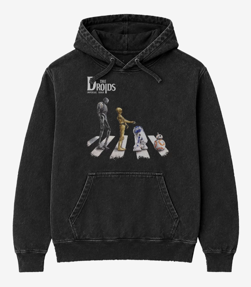 Poleron Canguro Acid Wash Negro de The droids